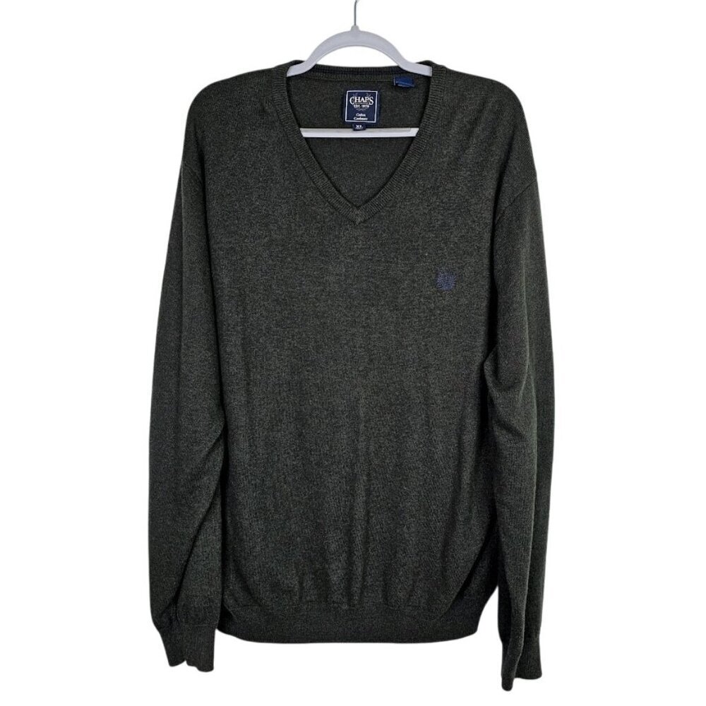 CHAPS RALPH LAUREN Men's Pullover Sweater Size XL CHARCOAL GRAY Cotton Cashmere - Picture 1 of 7